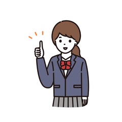 笑顔でグッドサインをする学生服の女子高校生・中学生