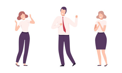 Happy Smiling Office Worker Cheering About Goal Achievement Vector Set