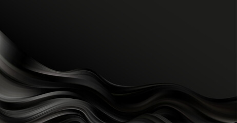 Abstract Waves. Shiny black moving lines design element on dark background for greeting card and disqount voucher.