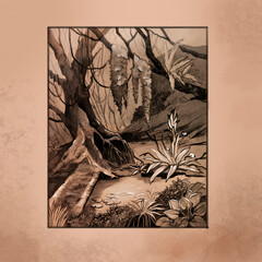 an old creepy tree in a dark forest