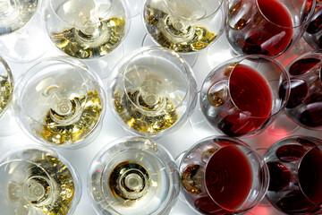 Glass glasses with red and white wine.standing on the table