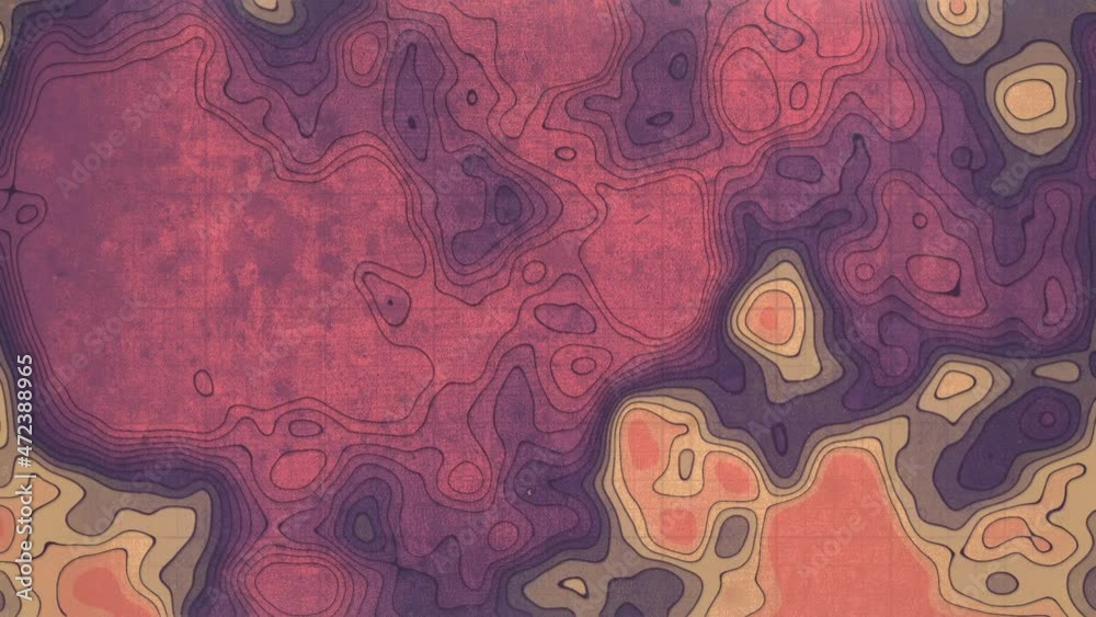 Leinwandbilder Digital loop animation template with topographic map on old surface 3d rendering