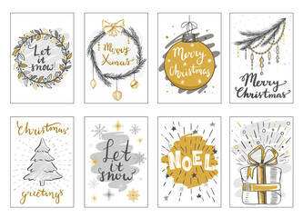 set of Christmas cards, tags. Merry christmas greetings, decoration