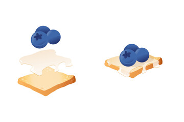 Blueberry toast. Sandwich with large blueberries. Large blueberries. Vector illustration in a flat style on a white background.