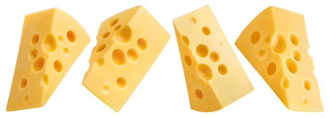 Tasty cheese pieces collection, isolated on white background