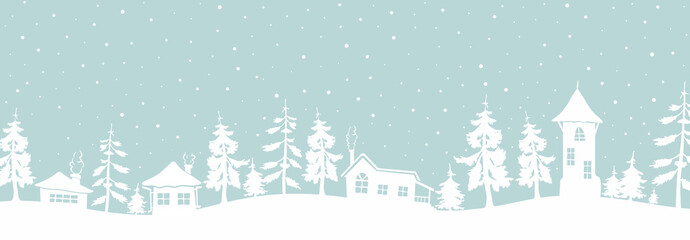 Winter village.  Winter landscape. Christmas background.  Vector illustration