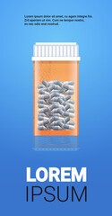 bottle with pills realistic medical products packaging with tablets capsules pharmacy drugs in plastic tubes healthcare medicine concept vertical copy space vector illustration