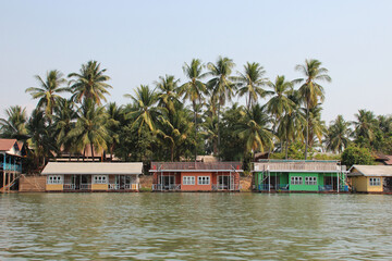 bungalows along the river mekong at khone island in laos 