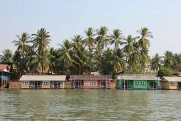 Fotobehang bungalows along the river mekong at khone island in laos  © frdric