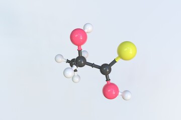 Thiolactic acid molecule made with balls, isolated molecular model. 3D rendering