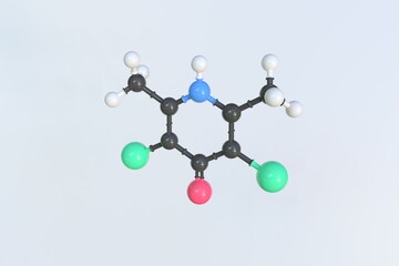 Clopidol molecule made with balls, scientific molecular model. 3D rendering
