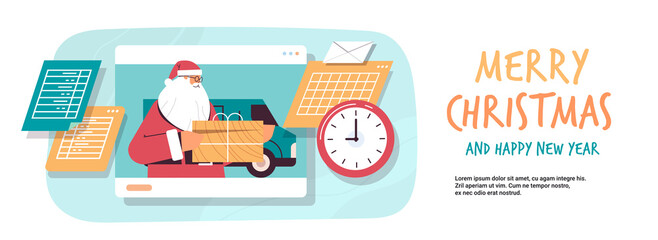 santa claus with gift box planning agenda new year christmas holidays celebration concept