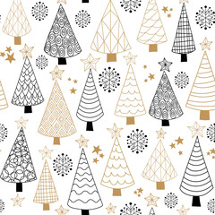 vector christmas trees gold allover seamless pattern background
