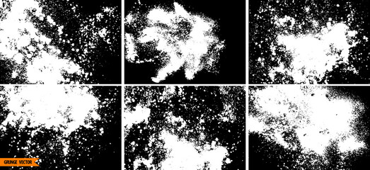 Grunge powder splash backgrounds set. Grunge splatter abstract backdrops. Powder explosion. Paint burst texture. Highly detailed grungy overlays.