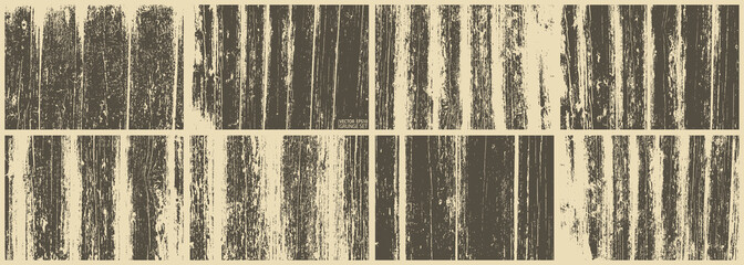Wooden texture grunge set. Vintage wood plank. Oak, ash, beech, pine. Rough grungy textures collection. Timber grunge backgrounds.