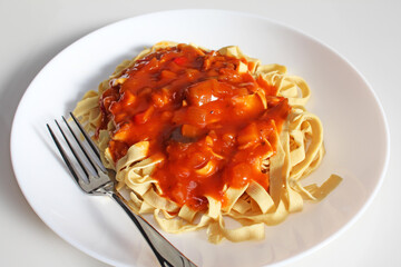 低糖質食品　豆腐皮のトマトソースパスタ風（ソイトマトソースパスタ）