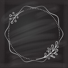Vector Christmas round frame. Holiday holly and mistletoe decoration on a chalk background