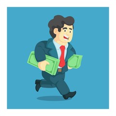 businessman running while bring money. anti corruption. vector illustration