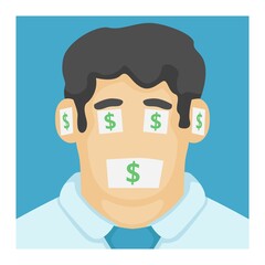 dollar on eye man. anti corruption flat vector illustration