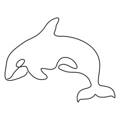 Killer whale or orca with tail down One line art isolated on white background. Vector illustration