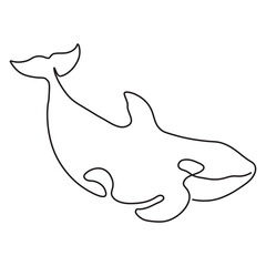 Orca or Killer whale with tail up. One line art vector illustration