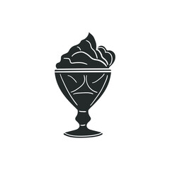 Ice Cream Cup Icon Silhouette Illustration. Dessert Frozen Gelato Vector Graphic Pictogram Symbol Clip Art. Doodle Sketch Black Sign.