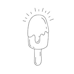 Popsicle ice cream on sticks, poured with chocolate glaze. Doodle illustration, hand drawn. Sketch. Silhouette. Black and white. Contour. Coloring.