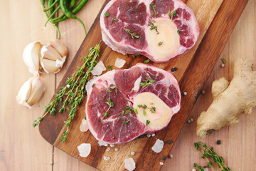 aw meat on chopping board on a chopping board 
