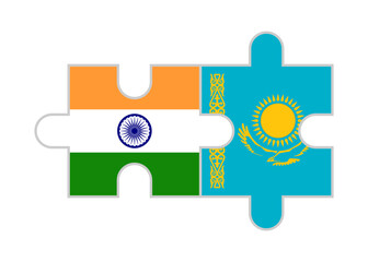 puzzle pieces of india and kazakhstan flags. vector illustration isolated on white background