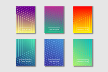 collection of colorful A4 covers with liquid form. Rainbow color palette, Template for books, with polygonal connection lines