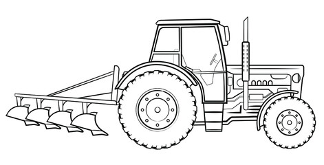 Farm tractor with plow - vector illustration of a vehicle. © Mateusz