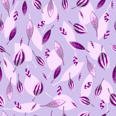 Seamless pattern with different leaves. Hand-draw vector illustration for wallpaper, background, fabric. 