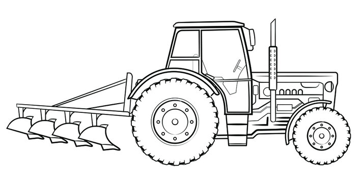 recommend clip art: Farm tractor with plow - vector illustration of a vehicle.