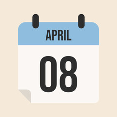 April 8th Calendar Page  Flat Vector Design