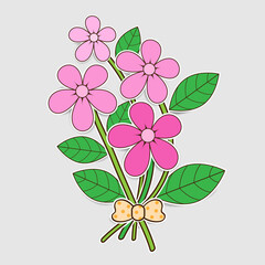 Pink flowers leaves paper stickers with cute bows