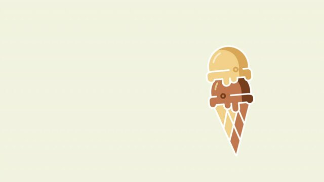 4k video of cartoon ice cream in cone on grey background.