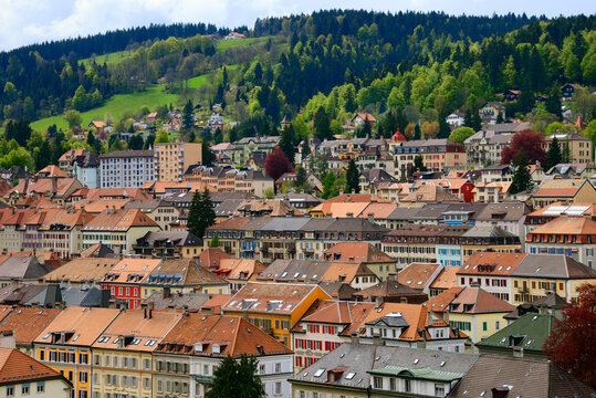 La Chaux-de-Fonds city, UNESCO World Heritage, the most important centre of the watch making industry in the area known as Watch Valley, famous also for its urban concept, Neuch&acirc;tel, Switzerland