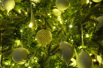 White Baubles on a Christmas Tree