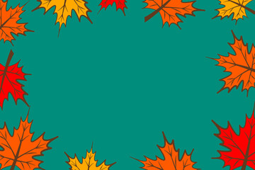 Set with autumn colored yellow leaves of different shapes. raster illustration with place for text. for packaging, background.
