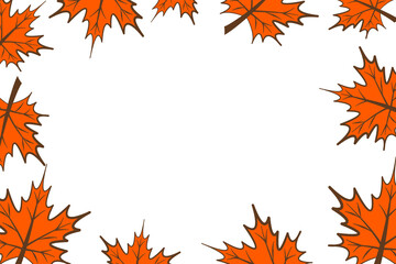 Set with autumn colored yellow leaves of different shapes. raster illustration with place for text. for packaging, background.
