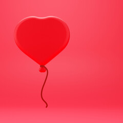 Heart shaped balloon on red background. Happy valentines day 3d render illustration.