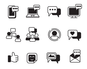 Set of chat icon with black color isolated on white background