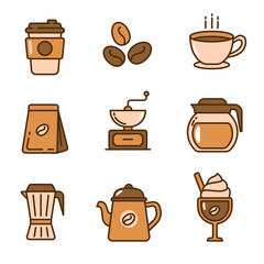 Set of coffee icon in linear color design isolated on white background. Coffee vector illustration