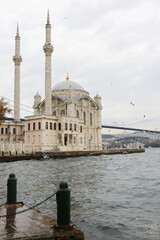 Fototapeta na wymiar Ortakoy Mosque in Istanbul in cloudy weather, Turkey