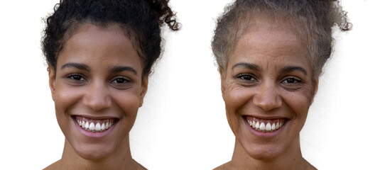 comparison fo the same woman in different ages, aging and youth process, beauty treatment and...