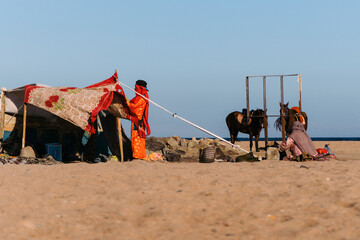 Beduin People Camp On The Beach In Dahab Egypt - obrazy, fototapety, plakaty