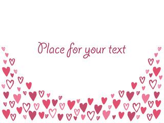 Fototapeta na wymiar Vector illustration, cute hearts background with place for your text. Rectangular template for Valentines day design. Frame with hand drawn little hearts for banners, cards, invitations