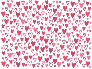Vector illustration, cute hearts background. Rectangular template for Valentines day design. Hand drawn little hearts for banners, cards, invitations and advertisement