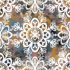 Seamless neutral and white grungy classic abstract surface pattern design for print. High quality illustration. Monochrome earth colored design with white pattern design overlay. Repeat graphic swatch