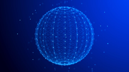 Sphere with moving information particles. Global communication technology. 3D rendering.